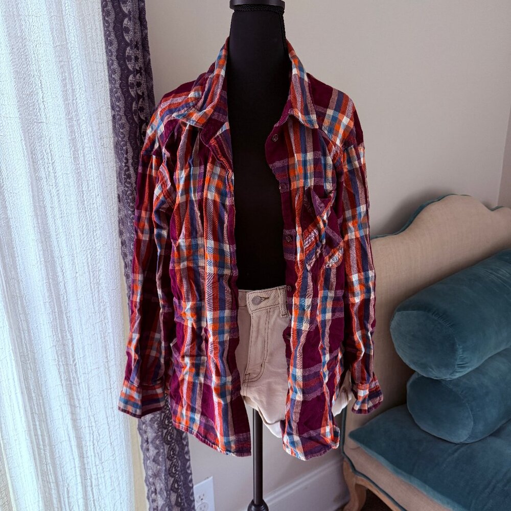 Time and Tru Red Orange and Blue Button Down Top XXXL
